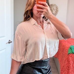 Zara Light Pink Button-Down Crop Shirt